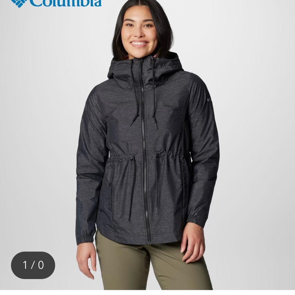 Columbia Women's Lillian Ridge II Hooded Raincoat in Black/Charcoal